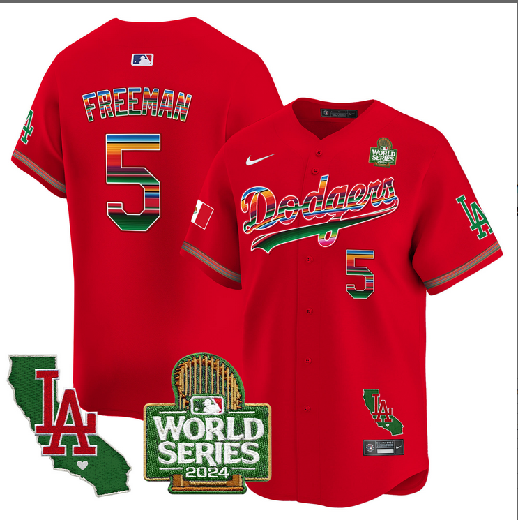 Men MLB Mexico Los Angeles Dodgers #5 Freeman red 2024 World Series Champions Patch Jersey 20241105